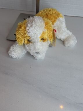 Ty Plush Puppy Toy in Yellow and White - Soft Cuddly Dog